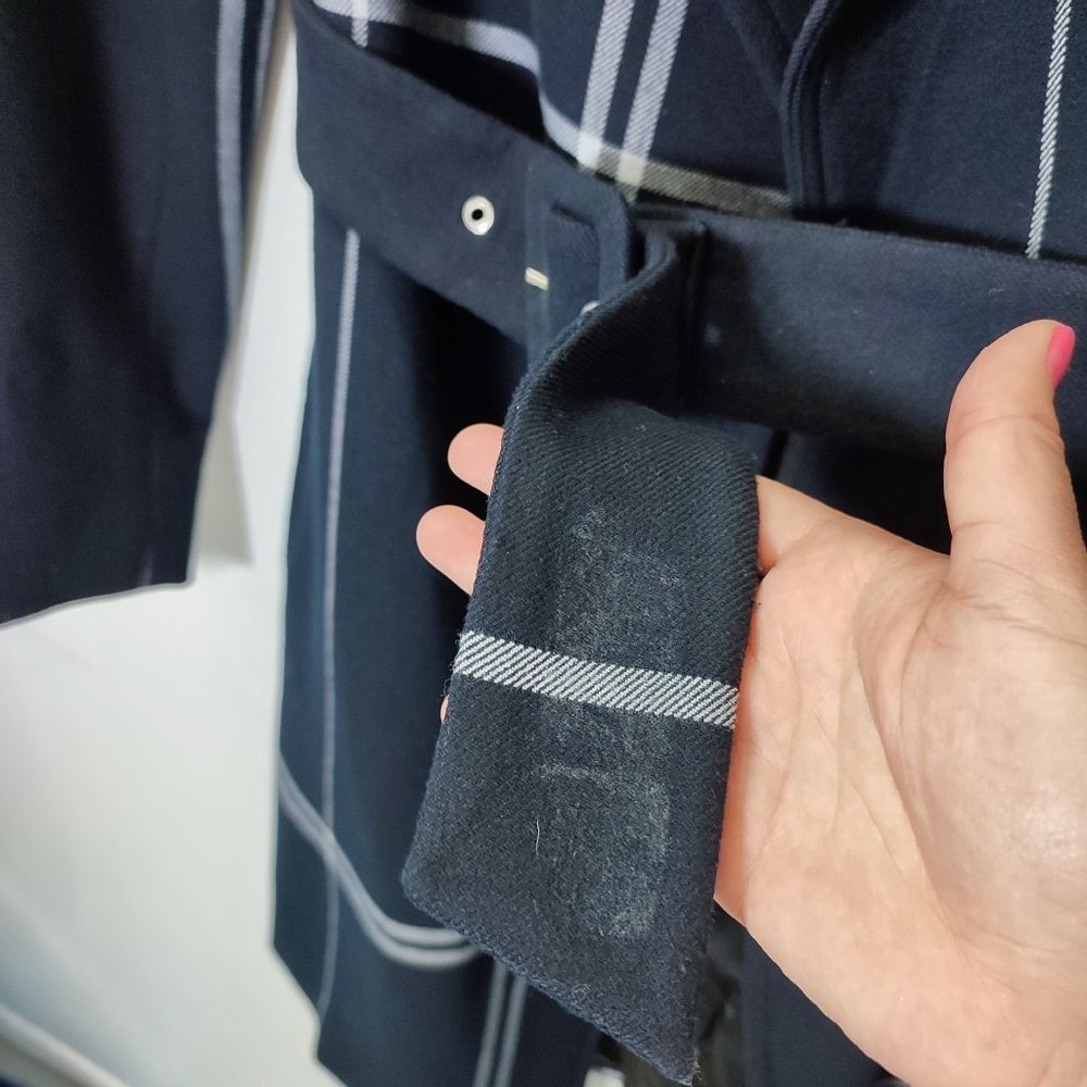 Club Monaco plaid coat dark blue white lines - Picture 8 of 13